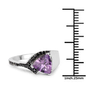 Bids.com 1.55 Carat Genuine Amethyst and Black Diamond .925 Sterling Silver Ring Rings