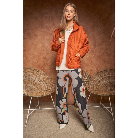 Flower Printed Casual Cozy Full Long Wide Pants