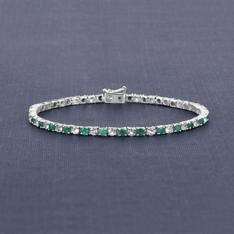 Bids.com 5.77 Carat Genuine Emerald and White Topaz .925 Sterling Silver Bracelet Bracelets