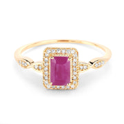Bids.com 0.75 Carat Genuine Ruby and White Diamond 14K Yellow Gold Ring Rings