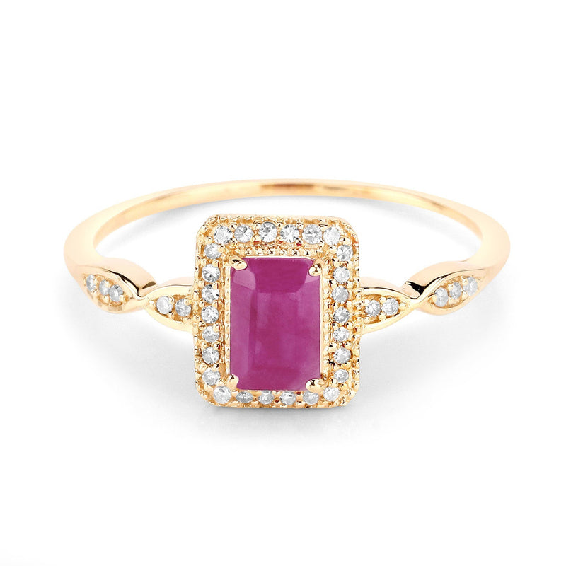 Bids.com 0.75 Carat Genuine Ruby and White Diamond 14K Yellow Gold Ring Rings
