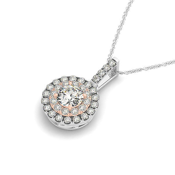 Bids.com Round Shape Halo Diamond Pendant in 14k White and Rose Gold (1/2 cttw) Necklaces