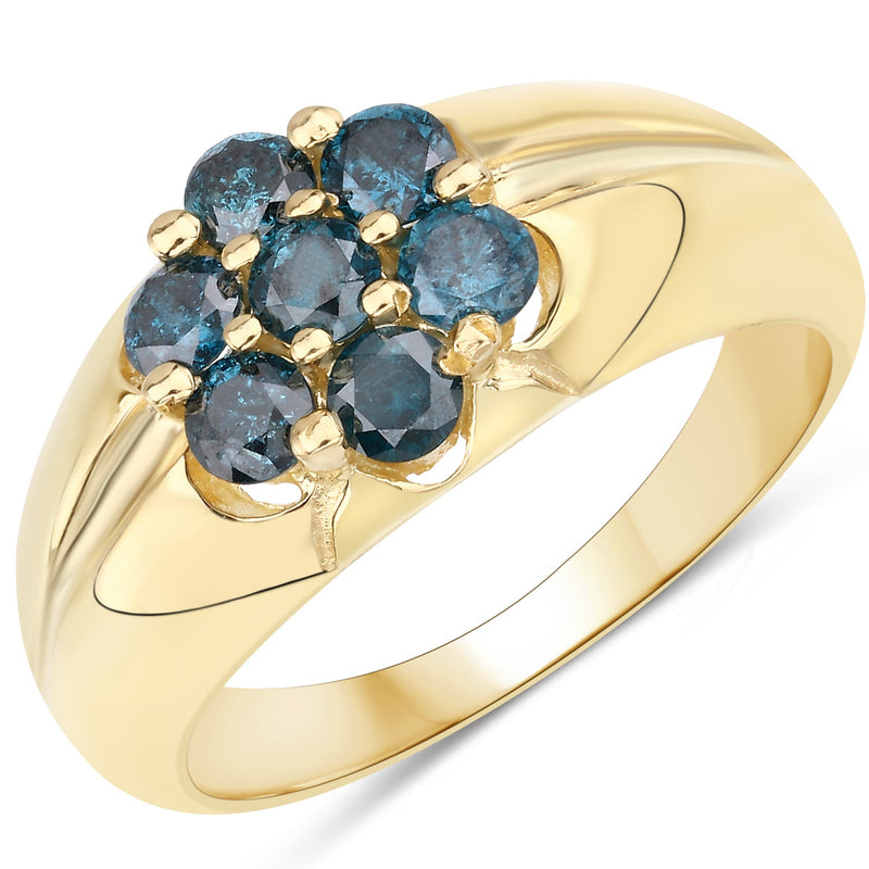 Bids.com 14K Yellow Gold Plated 0.98 Carat Genuine Blue Diamond .925 Sterling Silver Ring Rings
