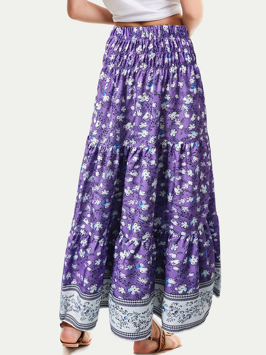 Tiered Printed Elastic Waist Skirt