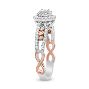 Bids.com 14K Rose Gold Plated .925 Sterling Silver 3/8 Cttw Round Diamond Double Frame Cross-Over Split Shank Engagement Ring (I-J Color, I2-I3 Clarity) - Size 7 Rings