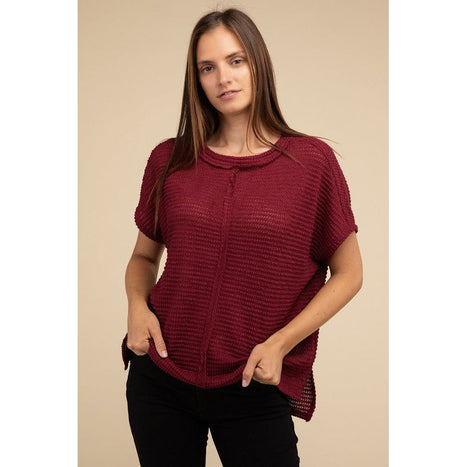 Dolman Short Sleeve Jacquard Sweater