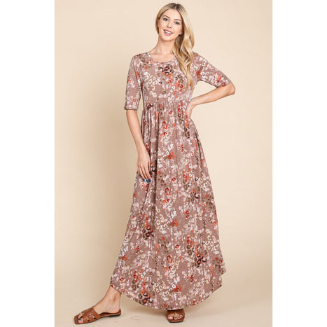 BOMBOM Printed Shirred Maxi Dress