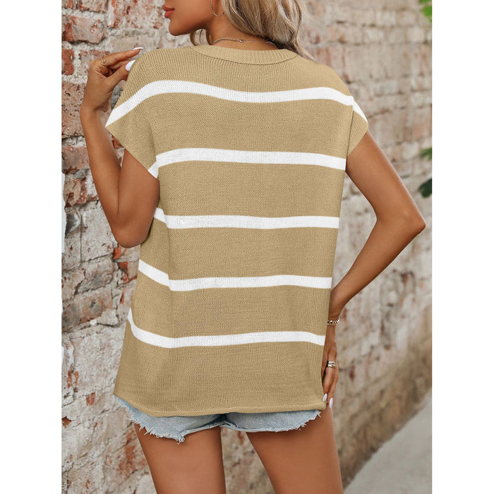 Striped Round Neck Short Sleeve Knit Top