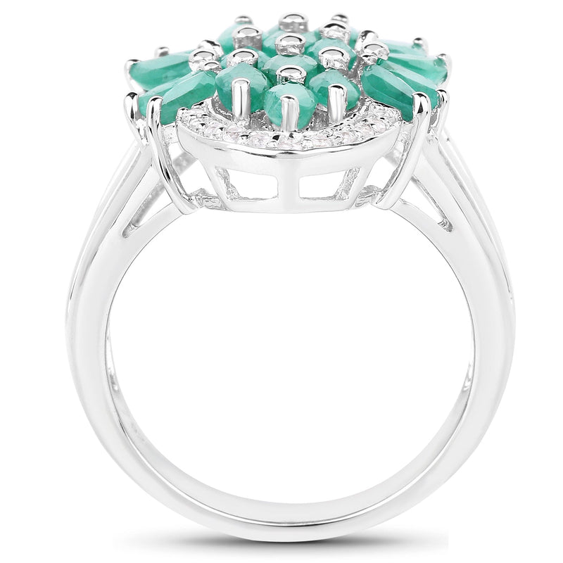 Bids.com 2.74 Carat Genuine Emerald and White Topaz .925 Sterling Silver Ring Rings