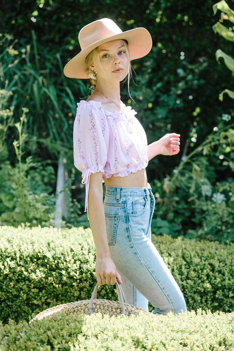 Dahlia Top - Purple Floral Crop