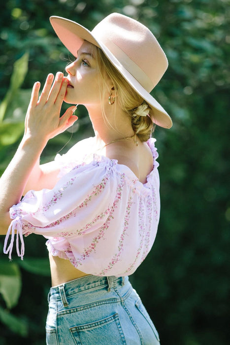 Dahlia Top - Purple Floral Crop