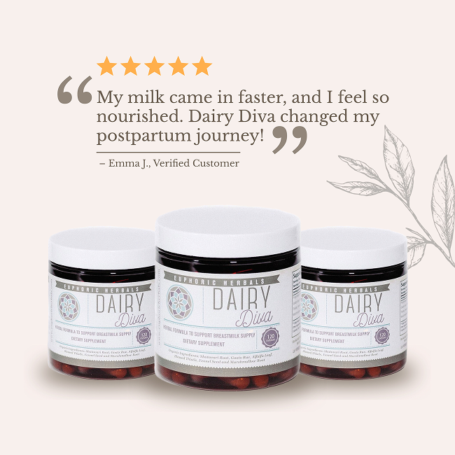 Euphoric Herbals Dairy Diva - Breastfeeding Supplement Breastfeeding Capsules Misty Rose 7-10 Day Supply,15-20 Day Supply,30-40 Day Supply