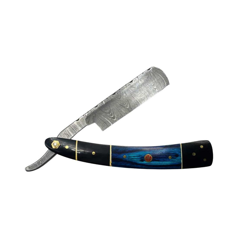 Shave Essentials Damascus Steel Straight Razor Razors & Razor Blades White Smoke Azure Edge
