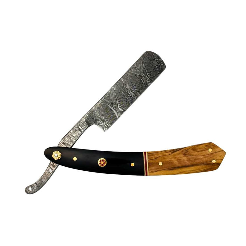 Shave Essentials Damascus Steel Straight Razor Razors & Razor Blades White Smoke Prism Edge,Ebony Edge,Arctic Blade,Azure Edge,Verdant Blade