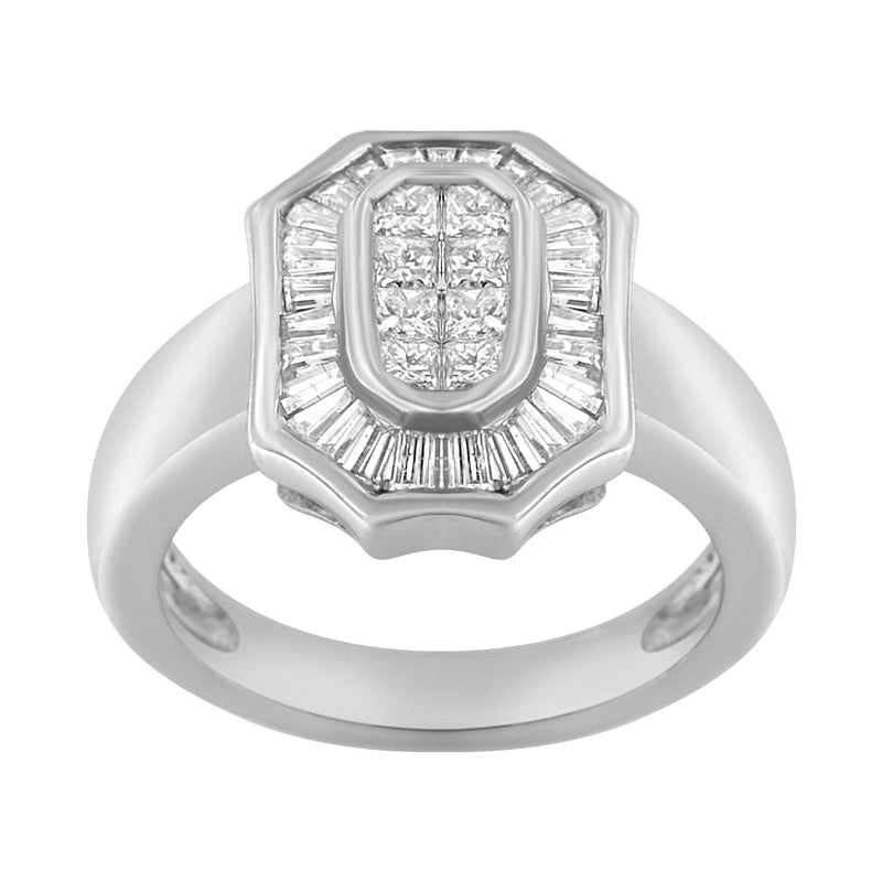 Bids.com 14K White Gold 1.00 Cttw Baguette and Princess-Cut Diamond Cocktail Art Deco Style Ring (H-I Color, SI1-SI2 Clarity) - Size 7 Rings