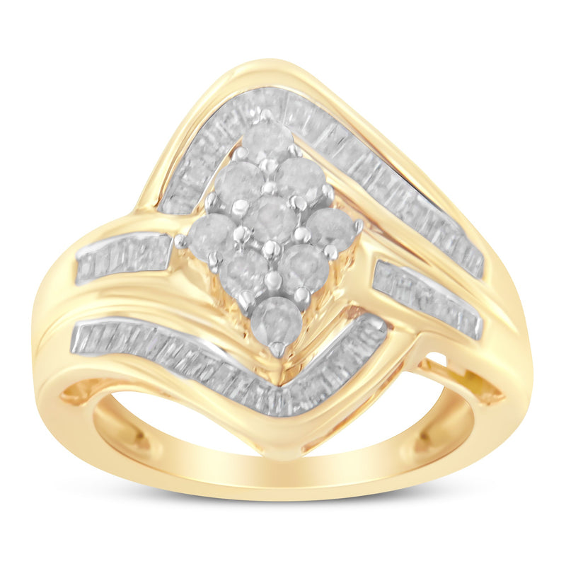 Bids.com 10K Yellow Gold Diamond Bypass Cluster Ring (1 Cttw, I-J Color, I2-I3 Clarity) - Size 7 Rings