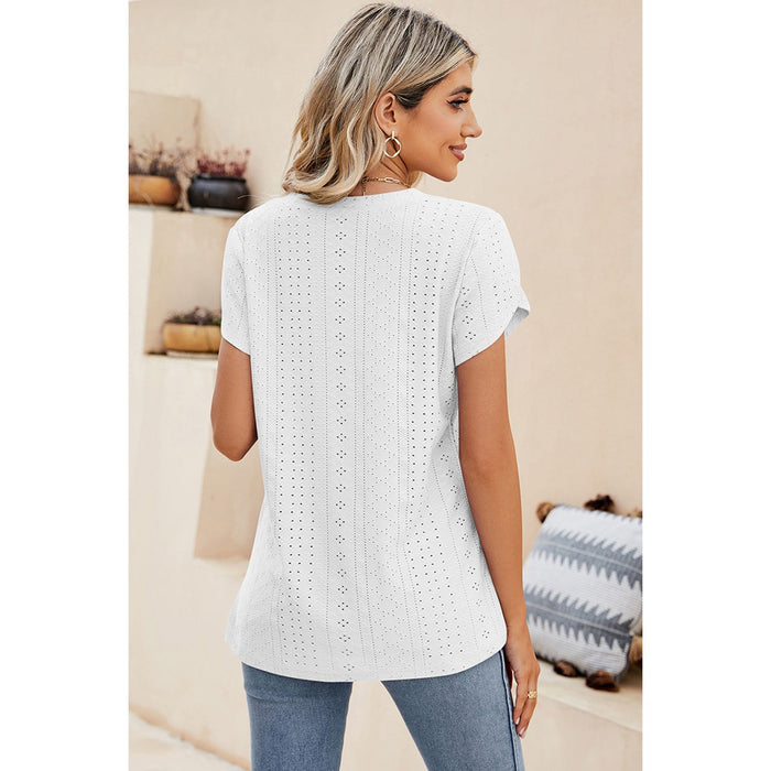 Eyelet V-Neck Petal Sleeve T-Shirt