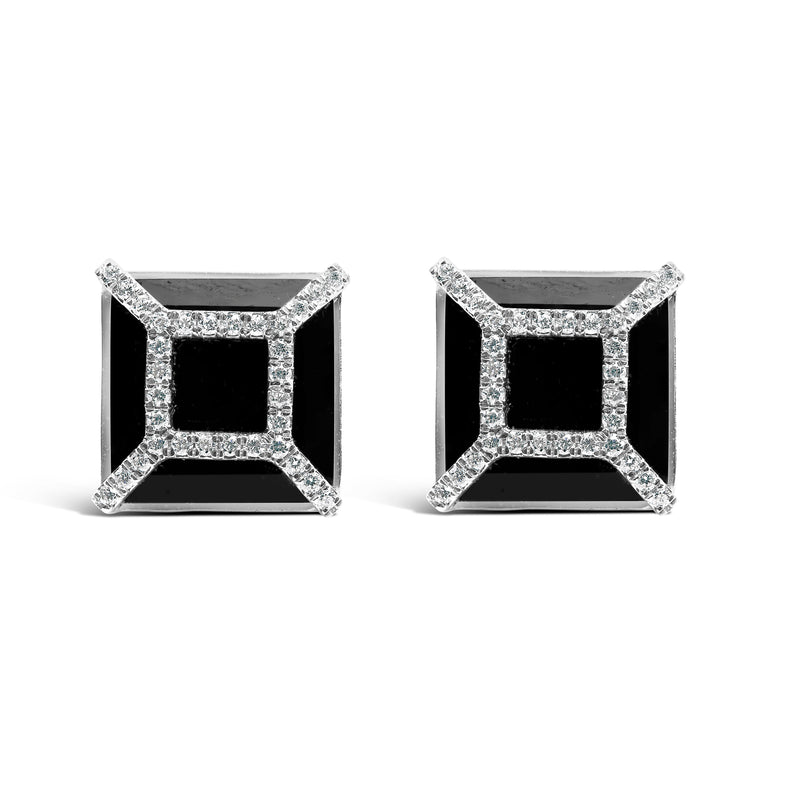Bids.com 14K White Gold 3/8ct Diamond with 11x11MM Black Onyx Stud Earrings (G-H Color, SI1-SI2 Clarity) Earrings