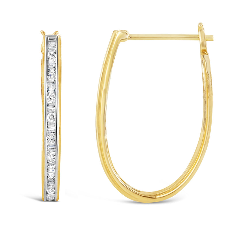 Bids.com 10K Yellow Gold 1.00 Cttw Round and Baguette-Cut Diamond U-Hoop Earrings (H-I Color, SI2-I1 Clarity) Earrings