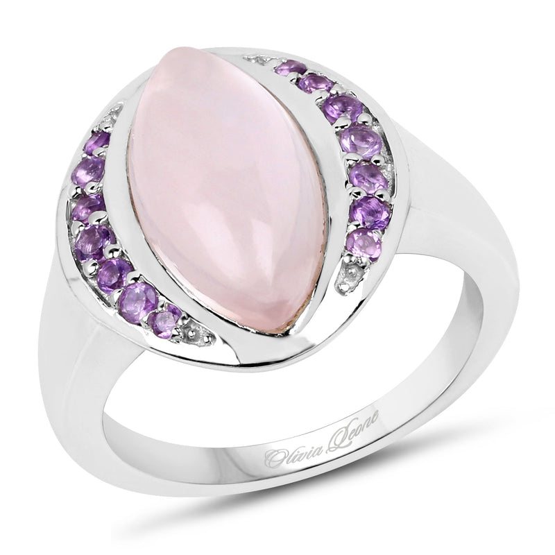 Bids.com 3.57 Carat Genuine Rose Quartz And Amethyst .925 Sterling Silver Ring Rings