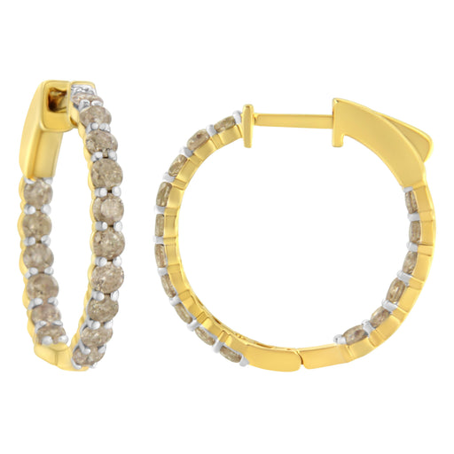 Bids.com 10K Yellow Gold Plated Sterling Silver Diamond Hoop Earrings (2 cttw, K-L Color, I2-I3 Clarity) Earrings