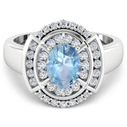 Bids.com 1.57 Carat Genuine Aquamarine and White Diamond 14K White Gold Ring Rings