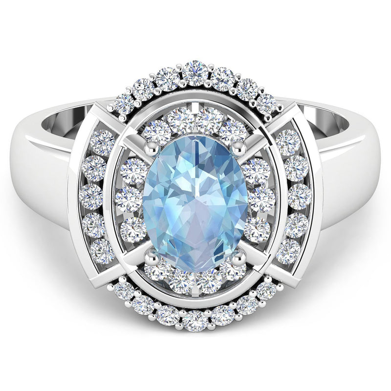 Bids.com 1.57 Carat Genuine Aquamarine and White Diamond 14K White Gold Ring Rings
