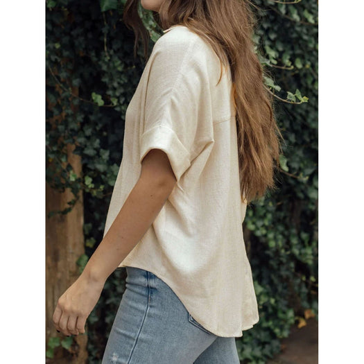 Johnny Collar Half Sleeve Blouse