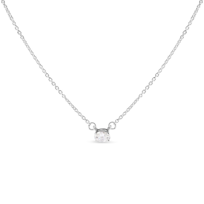 Bids.com 14K White Gold 1/4 Cttw Lab Grown Oval Solitaire Diamond East West 18" Pendant Necklace (G-H Color, VS2-SI1 Clarity) Necklaces