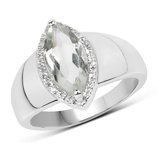 Bids.com 1.64 Carat Genuine Green Amethyst and White Topaz .925 Sterling Silver Ring Rings
