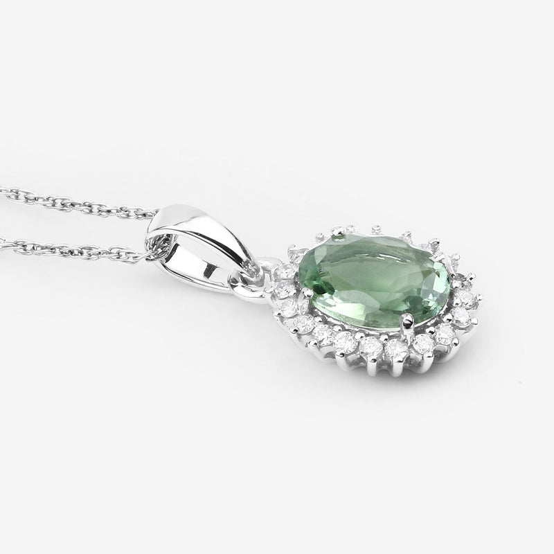 Bids.com 1.39 Carat Genuine Green Tourmaline and White Diamond 14K White Gold Pendant Pendants