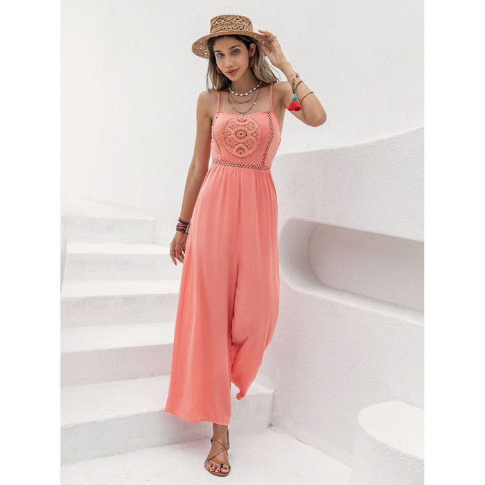 Openwork Spaghetti Strap Wide Leg Jumpsuit