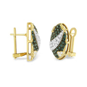 Bids.com Black and White Rhodium over 14K Yellow Gold 2-1/10 Cttw White and Blue Diamond Oval Omega Back Stud Earrings (H-I and Blue Color, SI1-SI2 Clarity) Earrings