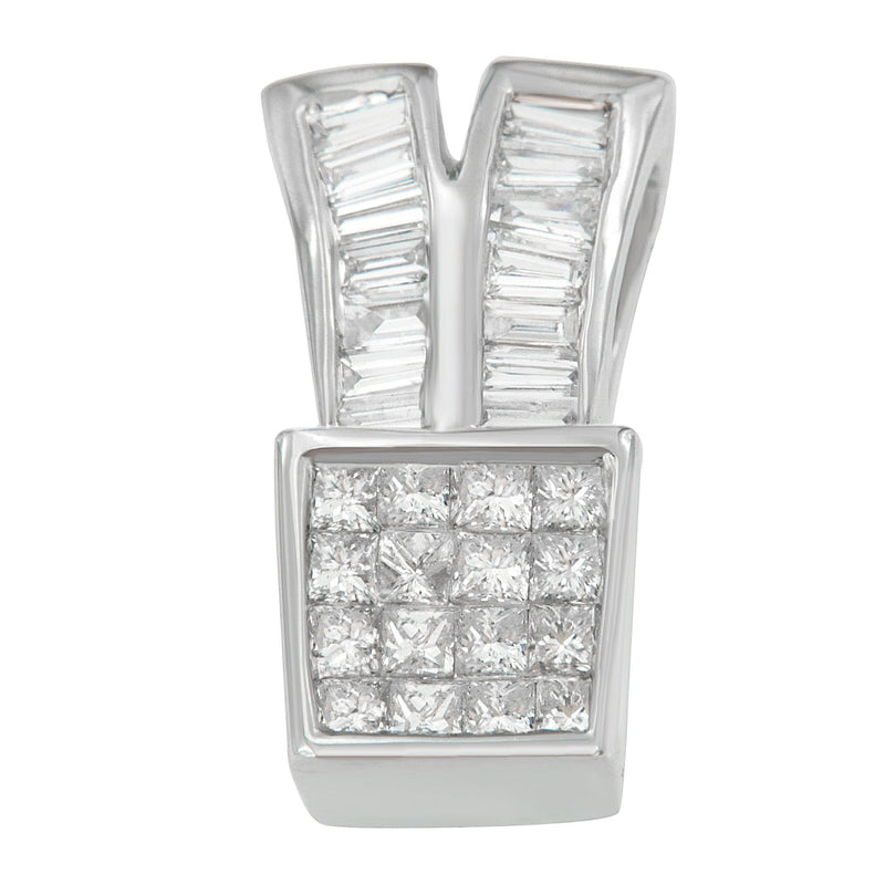 Bids.com 14K White Gold 1 1/3 cttw Princess and Baguette Cut Diamond Sparkling Shapes Pendant Necklace (H-I, SI1-SI2) Necklaces