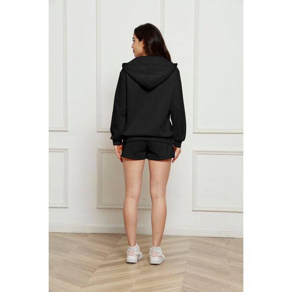 Zip Up Drawstring Hoodie and Shorts Set