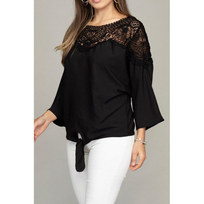 Lace Trim Blouse With Tie