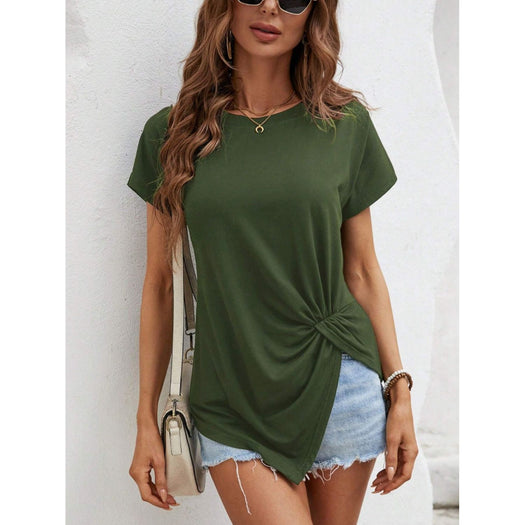 Asymmetric Hem Round Neck T-Shirt