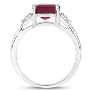 Bids.com 4.49 Carat Glass Filled Ruby and White Topaz .925 Sterling Silver Ring Rings