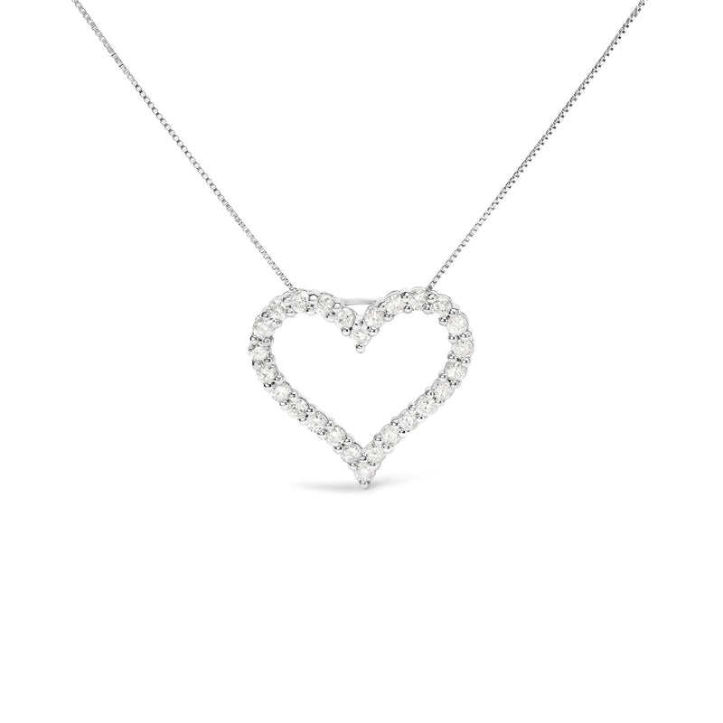 Bids.com .925 Sterling Silver 2.0 Cttw Diamond Open Heart 18" Pendant Necklace (I-J Color, I2-I3 Clarity) Necklaces