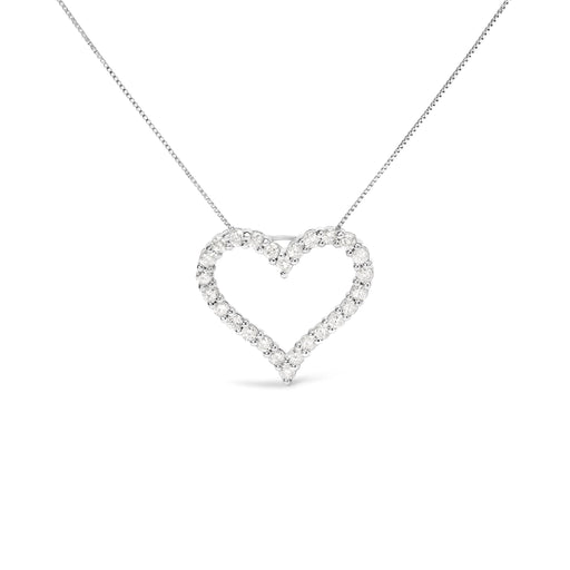 Bids.com .925 Sterling Silver 2.0 Cttw Diamond Open Heart 18" Pendant Necklace (I-J Color, I2-I3 Clarity) Necklaces