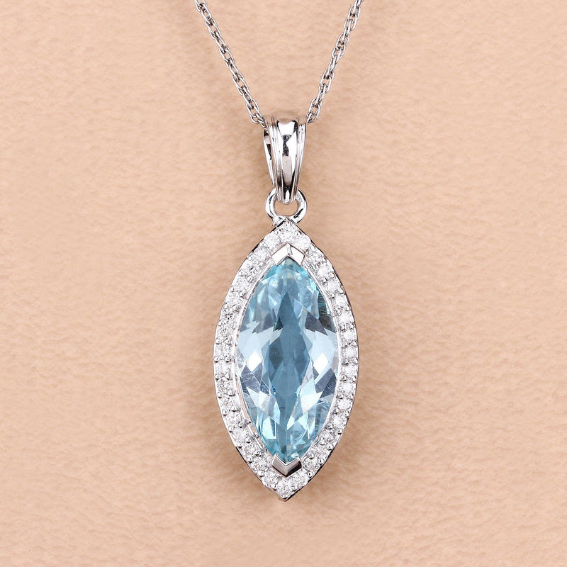 Bids.com 2.55 Carat Genuine Aquamarine and White Diamond 14K White Gold Pendant Pendants