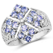 Bids.com 1.65 Carat Genuine Tanzanite and White Topaz .925 Sterling Silver Ring Rings