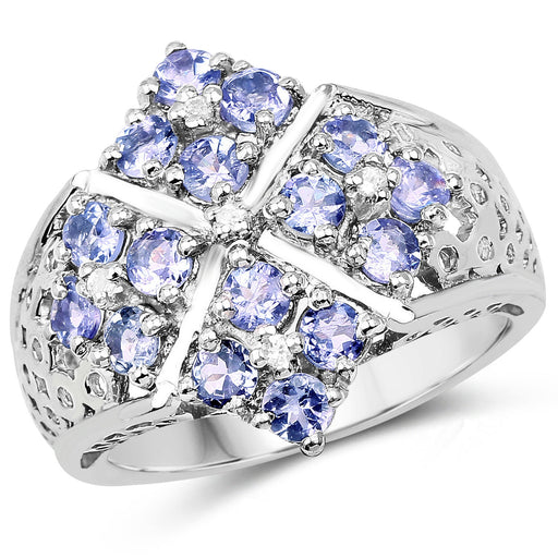 Bids.com 1.65 Carat Genuine Tanzanite and White Topaz .925 Sterling Silver Ring Rings