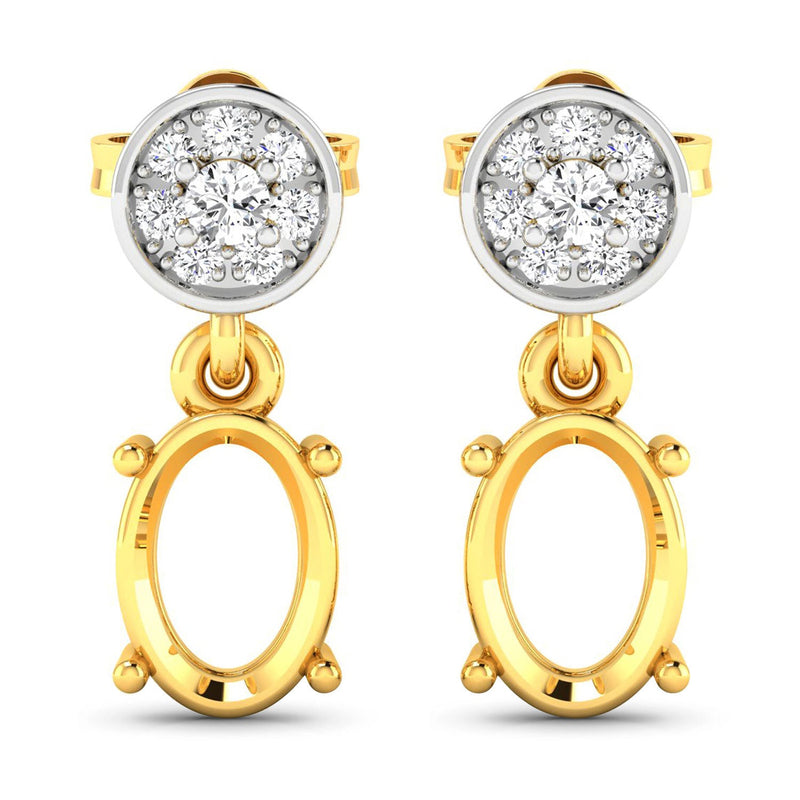 Bids.com 0.11 Carat Genuine White Diamond 14K Yellow Gold Semi Mount Earrings - holds 7x5mm Oval Gemstones Earrings