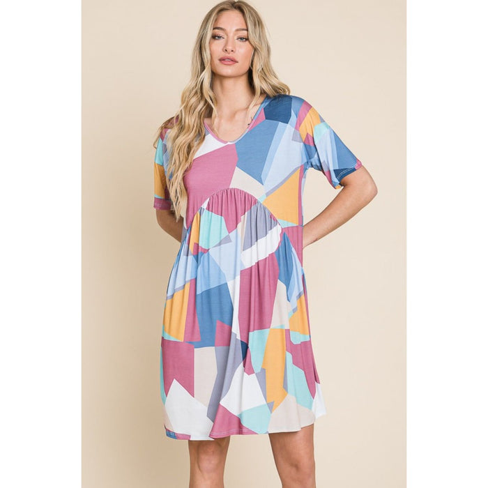 BOMBOM Ruched Color Block Short Sleeve Dress