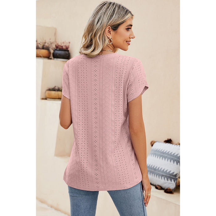 Eyelet V-Neck Petal Sleeve T-Shirt