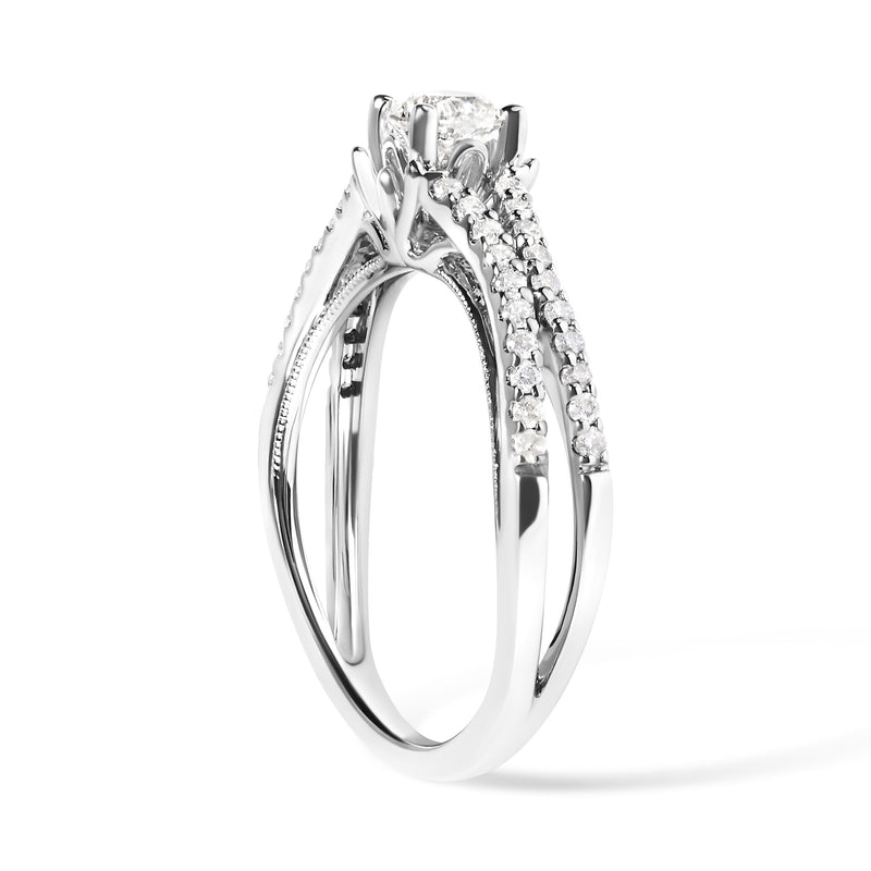 Bids.com 14K White Gold 5/8 Cttw Diamond Split Shank Engagement Ring  (G-H Color, VS2-SI1 Clarity) - Size 7 Rings