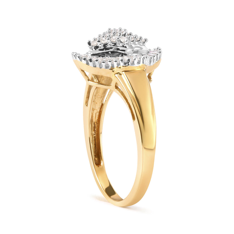 Bids.com 10K Yellow Gold 1/2 Cttw Round And Baguette-cut Diamond Rhombus Head and Halo Ring (I-J Color, I1-I2 Clarity) - Ring Size 7 Rings