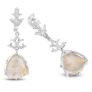 Bids.com 15.97 Carat Genuine Golden Rutile And White Topaz .925 Sterling Silver Earrings Earrings