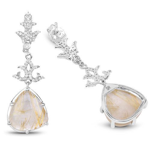 Bids.com 15.97 Carat Genuine Golden Rutile And White Topaz .925 Sterling Silver Earrings Earrings
